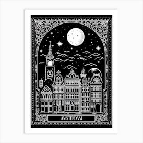 Amsterdam, Netherlands, Tarot Card Travel  Line Art 4 Art Print