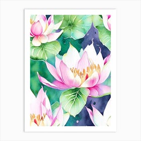 Lotus Flower Pattern Watercolour 2 Art Print