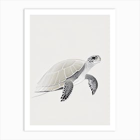 Hawksbill Sea Turtle (Eretmochelys Imbricata), Sea Turtle Minimal Line Drawing 1 Art Print