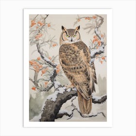 Winter Bird Painting Great Horned Owl 3 Art Print