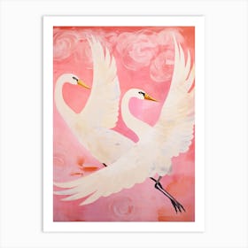 Pink Ethereal Bird Painting Swan 1 Art Print