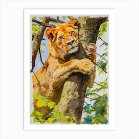 Asiatic Lion Climbing A Tree Fauvist Painting 1 Art Print