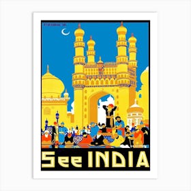 Hyderabad, India, Vintage Travel Poster Art Print
