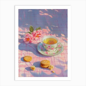 Pink Breakfast Food Tea And Biscuits 4 Art Print