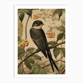 Dark And Moody Botanical Swallow 1 Art Print