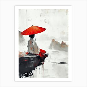 Asian Woman With Red Umbrella 1 Art Print