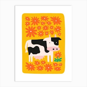 Nursery Cow Floral Yellow Art Print