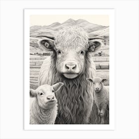 Highland Cow With Lamb Art Print