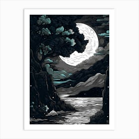 Full Moon Over The Water Art Print