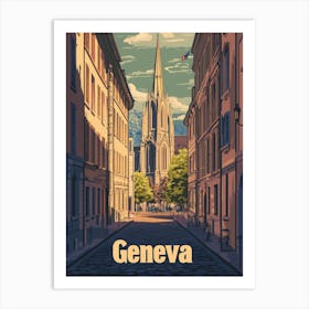 Aihrgdesign A Retro Travel Poster For Geneva 2 Art Print