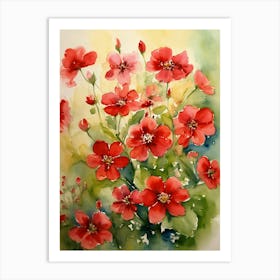 Red Flowers Watercolor Painting Art Print