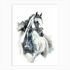 White Horse Watercolor Painting Art Print