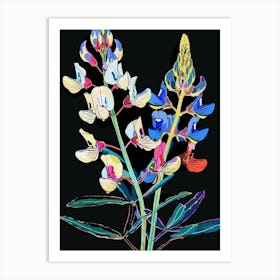 Neon Flowers On Black Bluebonnet 1 Art Print