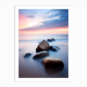 Rocks On The Beach At Sunset Art Print