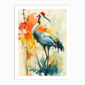 Crane Colourful Watercolour 3 Art Print