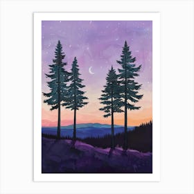 Sunset With Pine Trees Canvas Print Art Print