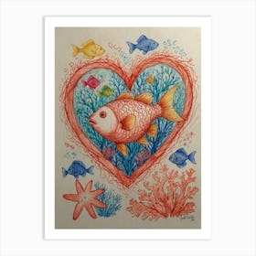 Fish In A Heart 1 Art Print