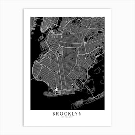 Brooklyn Black And White Map Art Print