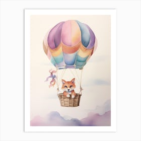 Baby Fox 3 In A Hot Air Balloon Art Print