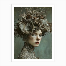 Woman with abstract hat Art Print