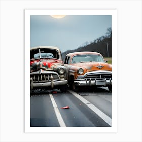 Two Classic Cars On The Road Art Print