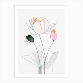 Lotus Flower Bouquet Minimal Line Drawing 2 Art Print