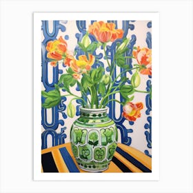 Flowers In A Vase Still Life Painting Freesia 3 Art Print