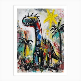 Dinosaur With Palm Trees Graffiti Inspired 1 Art Print