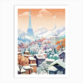 Vintage Winter Travel Illustration Seoul South Korea 1 Art Print