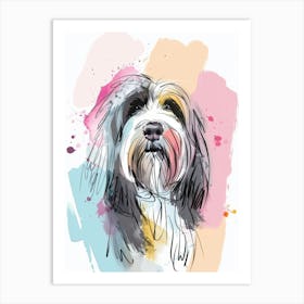 Pastel Bearded Collie Dog Pastel Line Illustration  1 Art Print