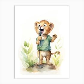 Singing Watercolour Lion Art Painting 2 Art Print