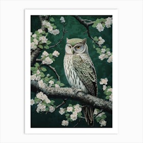 Ohara Koson Inspired Bird Painting Eastern Screech Owl 4 Art Print