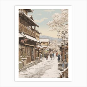 Vintage Winter Illustration Kyoto Japan 1 Art Print