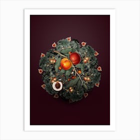 Vintage Walnut Fruit Wreath on Wine Red n.1457 Art Print