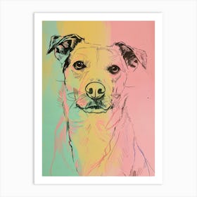 Pastel Dog Line Illustration Pink Green Yellow Art Print