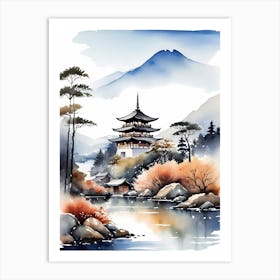Japanese Landscape Watercolor Painting (69) Art Print