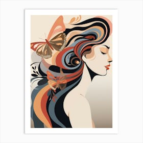 Portrait Of A Woman With Butterflies Art Print