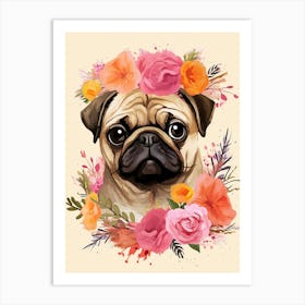 Pug Portrait With A Flower Crown, Matisse Painting Style 3 Art Print