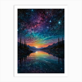 Night Sky Over Lake 1 Art Print