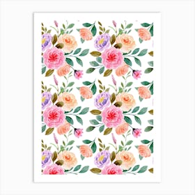 Watercolor Floral Pattern.Colorful roses. Flower day. artistic work. A gift for someone you love. Decorate the place with art. Imprint of a beautiful artist. 9 Art Print
