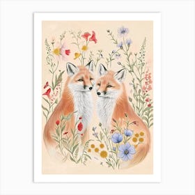 Folksy Floral Animal Drawing Fox 8 Art Print