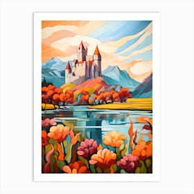 "Lakeside Majesty: Castle's Tranquil Embrace" Art Print