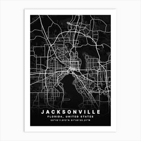 Jacksonville Florida Usa Black Map Poster