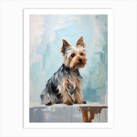 Yorkshire Terrier Dog, Painting In Light Teal And Brown 3 Art Print