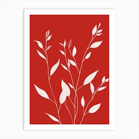 White Leaves On Red Background 1 Art Print