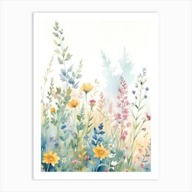 Watercolor Wildflower Field Painting 1 Art Print