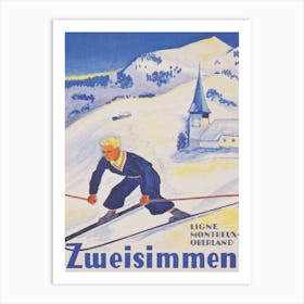 Zweis Switzerland Vintage Ski Poster Art Print