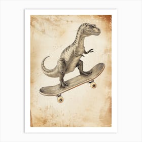 Vintage Edmontosaurus Dinosaur On A Skateboard 2 Art Print