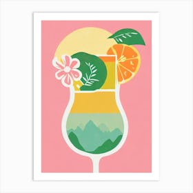 Midori Sour Retro Pink Cocktail Poster Art Print