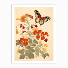 Butterfly Floral Japanese Style Painting 1 Art Print